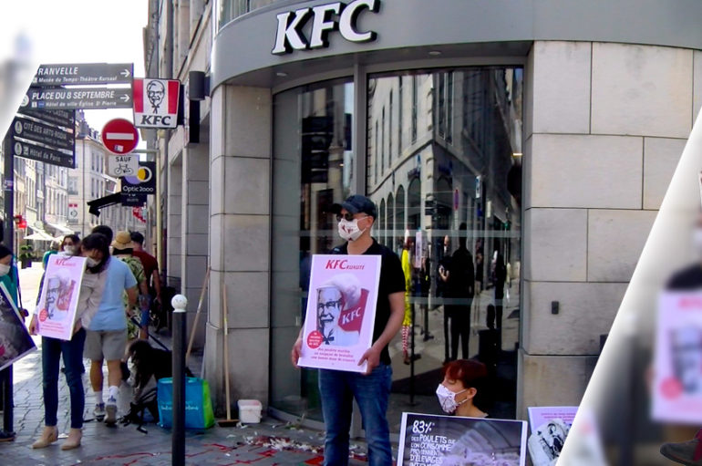 [Vidéo] Action contre la souffrance animale, devant le KFC de Besançon