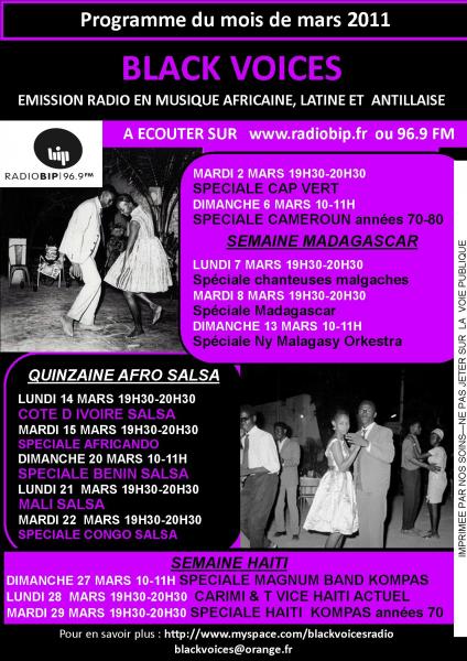 Programme de mars 2011 de l'émission Black Voices 
